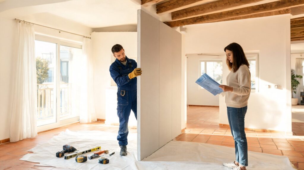 Reforma en una vivienda en Tenerife con un profesional trabajando